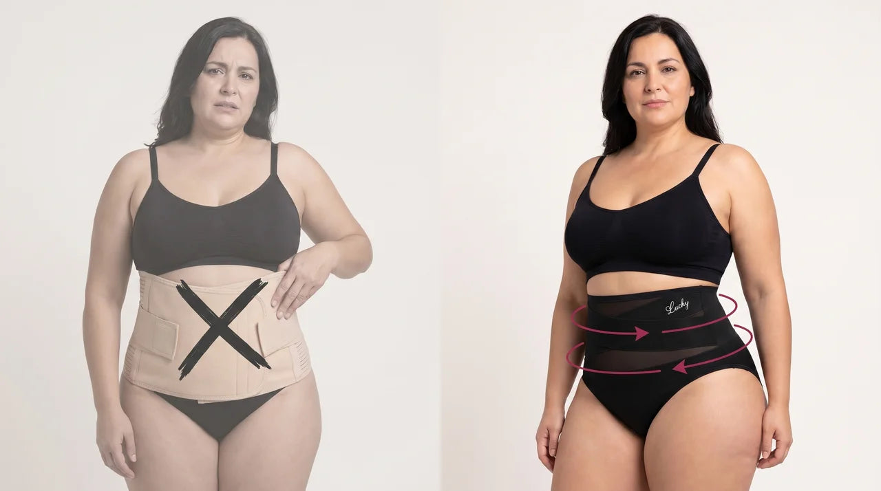 A rigid front-only shaper next to the 360° all-around compression of The Sculpt Brief